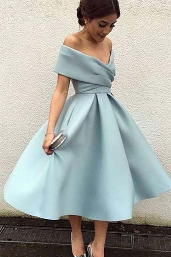 Off-The-Shoulder Short Dusty Blue Party/Homecoming Dress