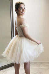 Off-The-Shoulder Sweetheart Homecoming Dress with Appliques and Beading