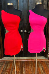 One-Shoulder Cutout Short Party Dress with Slit