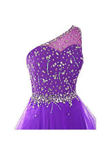 One-Shoulder Prom Dress Tulle Homecoming Dress with Beading