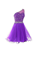 One-Shoulder Prom Dress Tulle Homecoming Dress with Beading