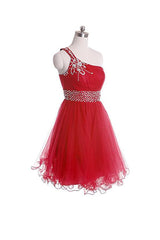 One Shoulder Short Prom Dress Homecoming Dress with Beading