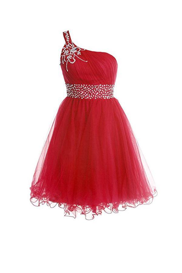 One Shoulder Short Prom Dress Homecoming Dress with Beading