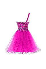 Hot Pink One-Shoulder Short Prom Dress Homecoming Dress