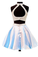 Open Back Jewel Sleeveless Homecoming Dress with Beading