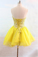 Organza Sweetheart Yellow Homecoming Dress with Beading