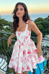 Cute Pink A Line Floral Short Homecoming Dress