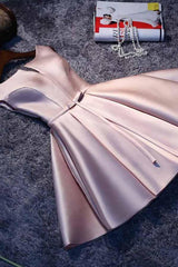 Pink A-line Satin Short Homecoming Dress Party Dress with Lace-up