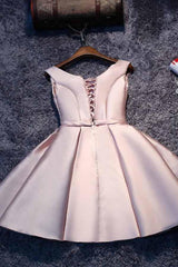 Pink A-line Satin Short Homecoming Dress Party Dress with Lace-up