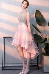 Pink Tulle Sequin Short Prom Dress Pink Homecoming Dress