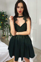 Pleated Cut-Out Navy Blue Homecoming Prom Dress with Lace