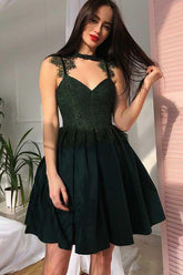 Pleated Cut-Out Navy Blue Homecoming Prom Dress with Lace