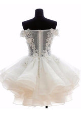 Pretty Off-The-Shoulder Pink Organza Short Homecoming Dress