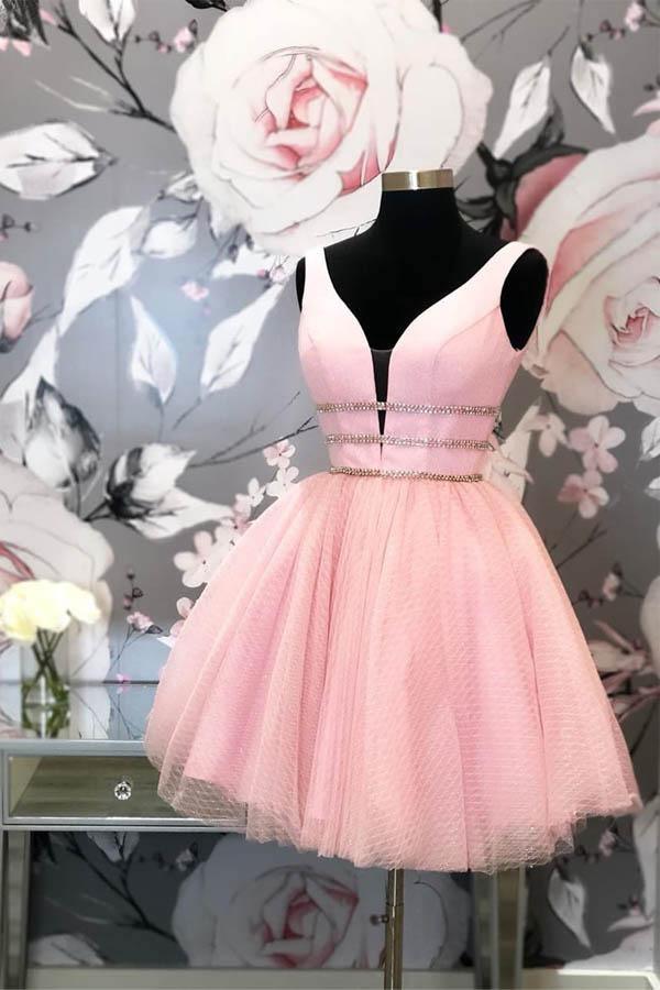 Princess Pink Tulle Short Prom Dress Homecoming Dress