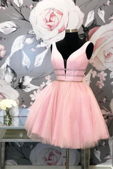 Princess Pink Tulle Short Prom Dress Homecoming Dress