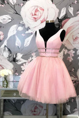 Princess Pink Tulle Short Prom Dress Homecoming Dress