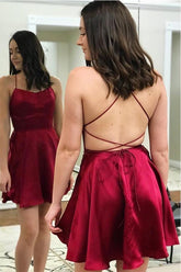 Princess Straps Short Burgundy Prom Dress Homecoming Dress