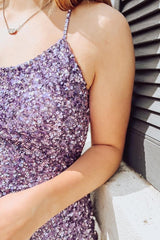 Purple Sparkly Sequins Bodycorn Homecoming Dress With Criss Cross Back
