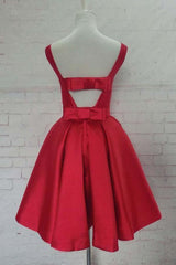 Round Neck Cute Red A-Line Satin Short Prom Dress Homecoming Dress