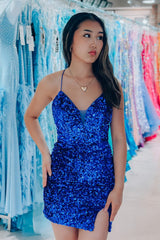 Royal Blue Bodycorn Sequins Lace-Up Homecoming Dress