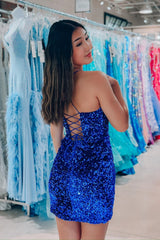 Royal Blue Bodycorn Sequins Lace-Up Homecoming Dress