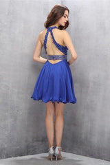 Royal Blue V-Neck Homecoming Dress with Beading