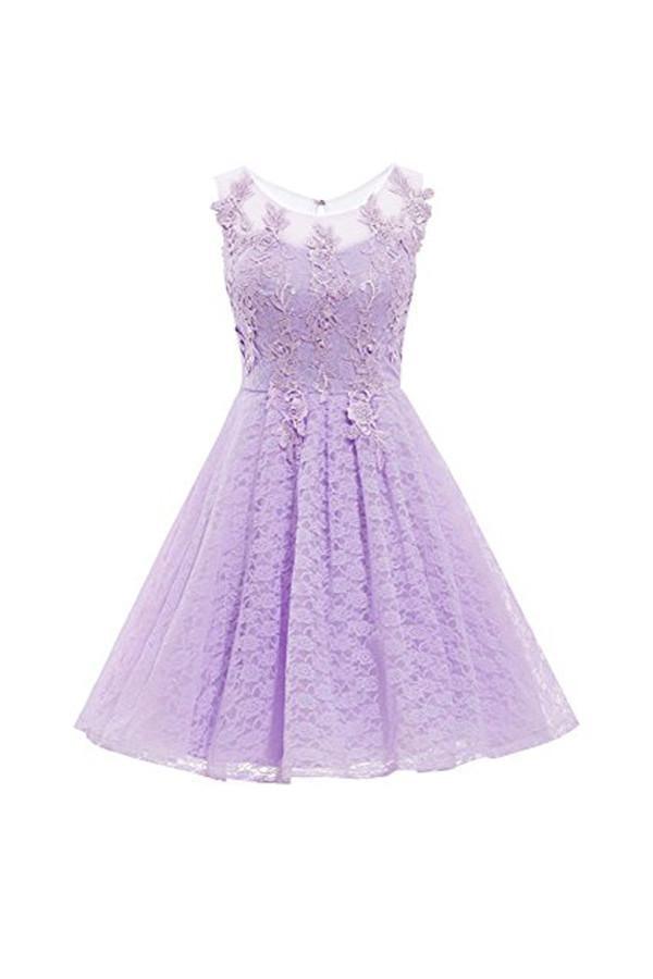 Scoop Neck Appliques Sequins Lilac Short Prom Dress Homecoming Dress
