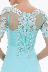 Scoop Neck Short Sleeves Beaded Appliqued Prom Dress Evening Dress