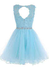 Scoop Neck Short Blue Zipper-Up Tulle Homecoming Dress