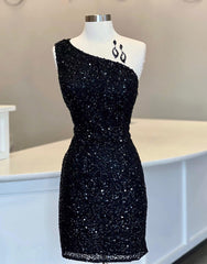 One Shoulder Tight Baby Blue Homecoming Dress