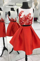 Sexy Two-Piece Unique Red Satin Homecoming Dress