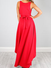 Sexy V-Neck High Low Long Homecoming Dress with Sash