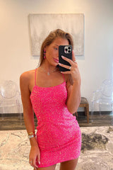 Bodycorn Scoop Sequins Cute Pink Short Homecoming Dress Tight