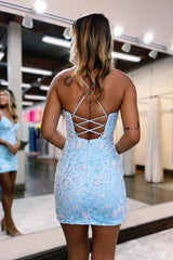 Bodycorn V Neck Lace Short Homecoming Dress Tight Party Dress