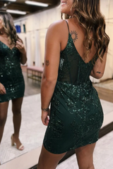 Bodycorn V-neck Spaghetti Straps Bodice Mini Short Homecoming Dress