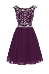 Short Beaded Chiffon Homecoming Dress with V-Back Prom Dress