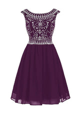 Short Beaded Chiffon Homecoming Dress with V-Back Prom Dress