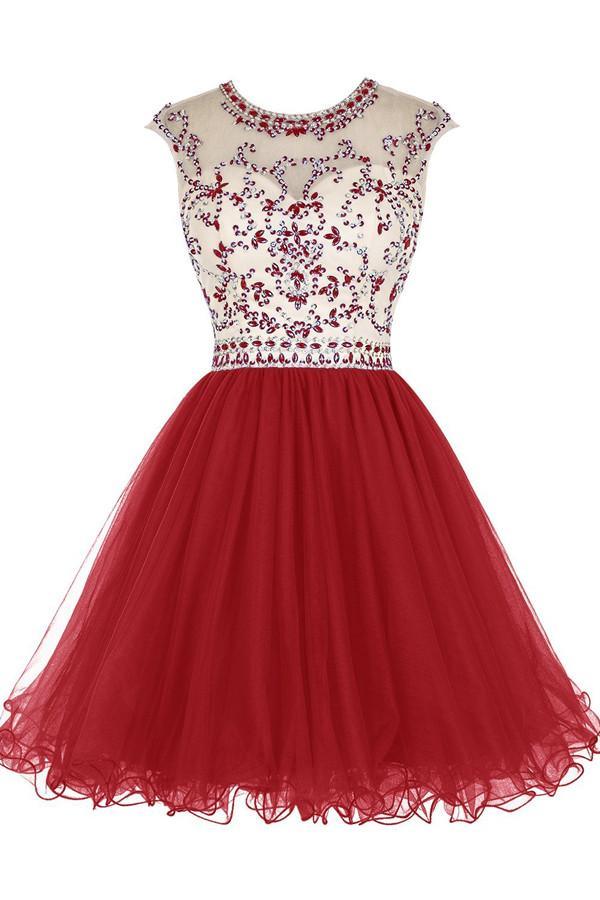 Short Beaded Tulle Homecoming Dress Prom Dress