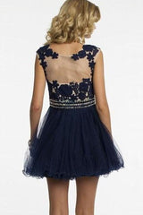Short Navy Blue Homecoming Dress with Appliques and Beading