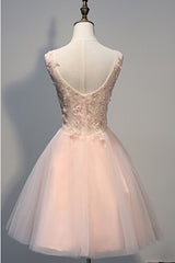 Short Open-Back Pearl Pink Homecoming Dress with Appliques