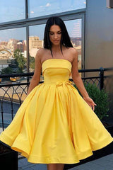 Short Strapless Pink and Yellow Prom Dress Formal Homecoming Dress