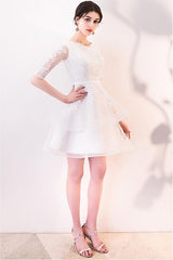 Short White Lace Ruffled Party Dress Homecoming Dress with Half Sleeves