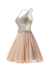 Short/Mini Halter A-Line Homecoming Dress with Beading
