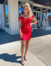 Bodycon Off the Shoulder Corset Homecoming Dress