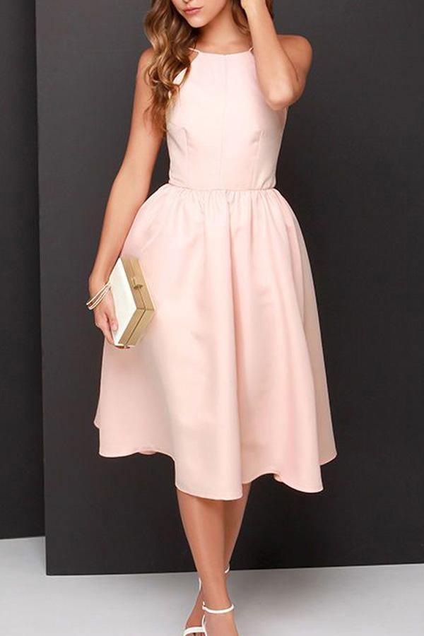 Simple A-Line Pink Backless Tea Length Homecoming Dress Party Dress