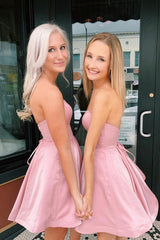 Simple A-Line Strapless Cute Pink Short Homecoming Dresses