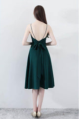 Simple Chic Dark Green V-neck Homecoming Dress with Straps