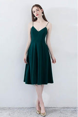 Simple Chic Dark Green V-neck Homecoming Dress with Straps