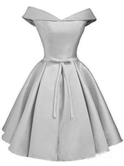 Simple Off the Shoulder Blush Satin Homecoming Dress Graduation Dress