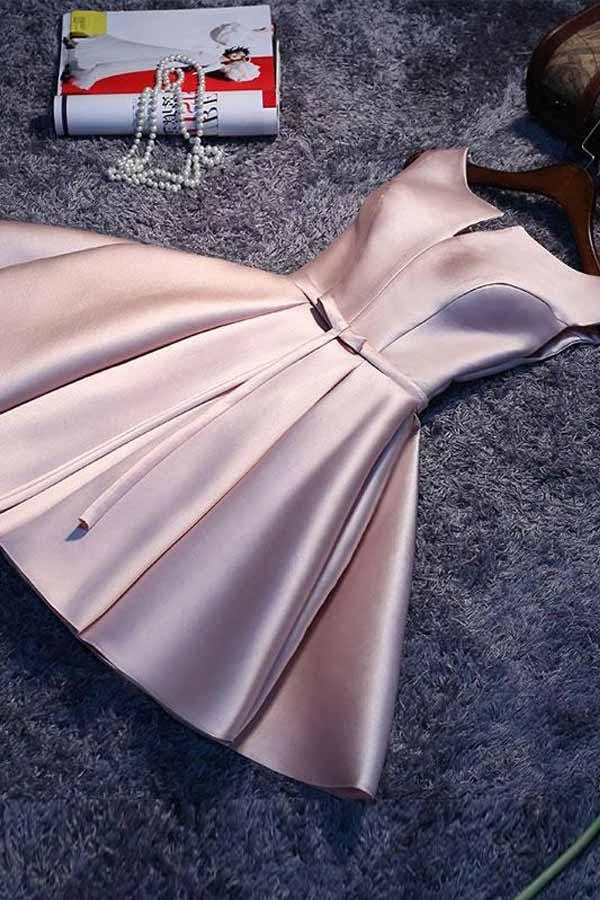 Simple Pink A-Line Satin Short Prom Dress Homecoming Dress